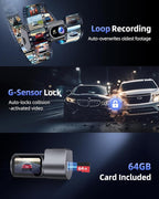 Dash Cam Front 4K - 1.5" IPS Display & 5G WiFi & 64G Card, 360° Rotation Mini Dashcam, Car Camera with WDR Night Vision, 24H Parking Mode, G-Sensor, Loop Recording,170° Angle, Dash Camera for Cars