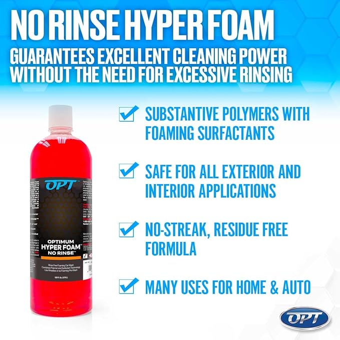 Optimum Hyper Foam ONR Rinseless Foaming Car Wash Soap – Spray-on, Agitate, No Rinse, and Dry – Rinseless Car Wash with Foam and Polymers (1 Gallon)