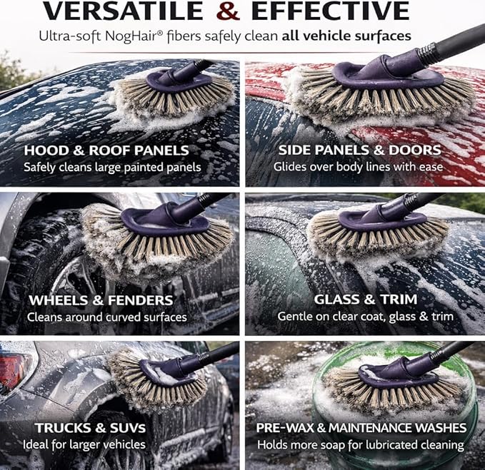 Hi-Tech NogHair Wash Brush – 14" Multi-Level Car Wash Brush TB-14X3CR – Soft Bristles for Scratch-Free Cleaning – for Cars, Trucks & SUVs – Fits Threaded Handle