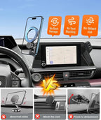 Magnetic Car Phone Mount for 2023 2024 2025 2026 Toyota Prius Accessories, for MagSafe Strong Magnets Cell Phone Holder 8-Inch Screen Cradles, with Portable Phone Gripper 360° Rotation
