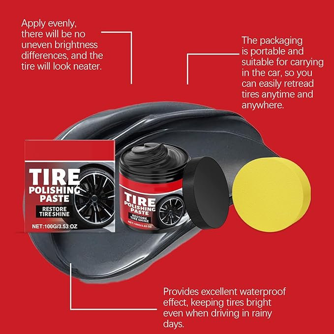 Car Tire Shine with Sponge 100g Wheel Shine Tire Polishing Paste for Cars Trucks Motorcycles RVs & More