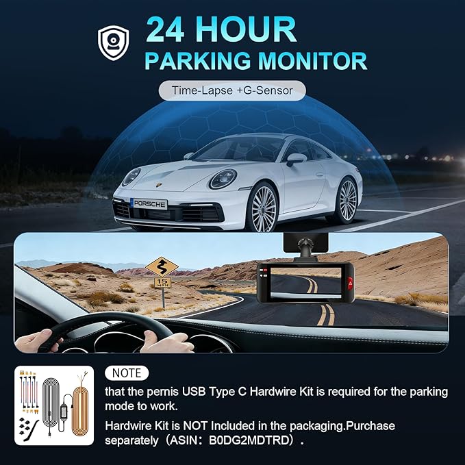 PERNIS 4K Dash Cam Front and Rear, STARVIS Sensor, Free Card Included, 2.4GHz WiFi Dual Dash Camera for Cars, Built-in GPS, Night Vision, G-Sensor, Emergency Lock, 3.16'' IPS, Parking Mode