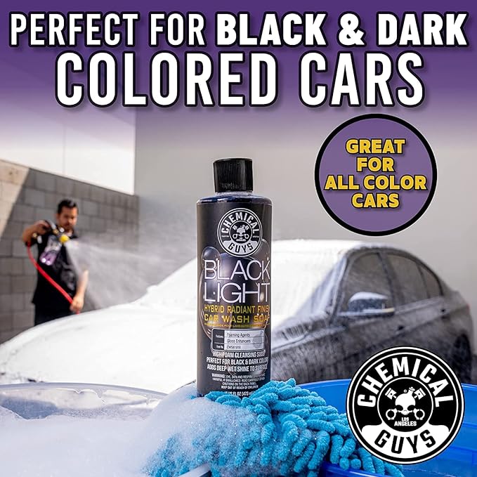 Chemical Guys CWS61964BK Car Wash Detailing Bucket, Mitt & Accessories Bundle (6 Items) Featuring Black Light Foaming Car Wash Soap, 64 oz (Half Gallon) - Works on Cars, Trucks, SUVs, RVs & More