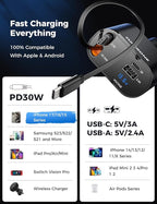 SUPERONE Retractable Car Charger for iPhone with Dual Type C Cables, 4 in 1 USB C Car Charger Adapter with 69W Fast Charging Compatible with iPhone 17 16 15 14 13 12 11 Pro/XS/XR/SE/iPad/Airpods
