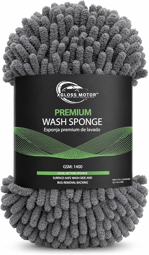 XGloss Motor™ Premium Dual-Action Wash Sponge – Scratch-Free Car Wash Sponge with Soft Foam Side & Bug Removal Scrub Backing