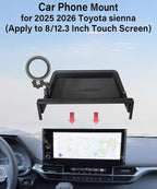 Car Phone Holder for 2025 2026 Toyota Sienna Accessories Apply to 8/12.3 Inch Screen Fixed Clip Magnetic Cell Phone Mount Hands-Free 360 Degree Rotation with Dashboard Storage Tray