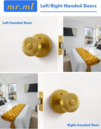 Privacy Door Knob Gold Door Knob, Bedroom Bathroom Vintage Bright Gold Door Handle Interior Brushed Gold DoorKnob, Stainless Steel Knob, 1 Pack