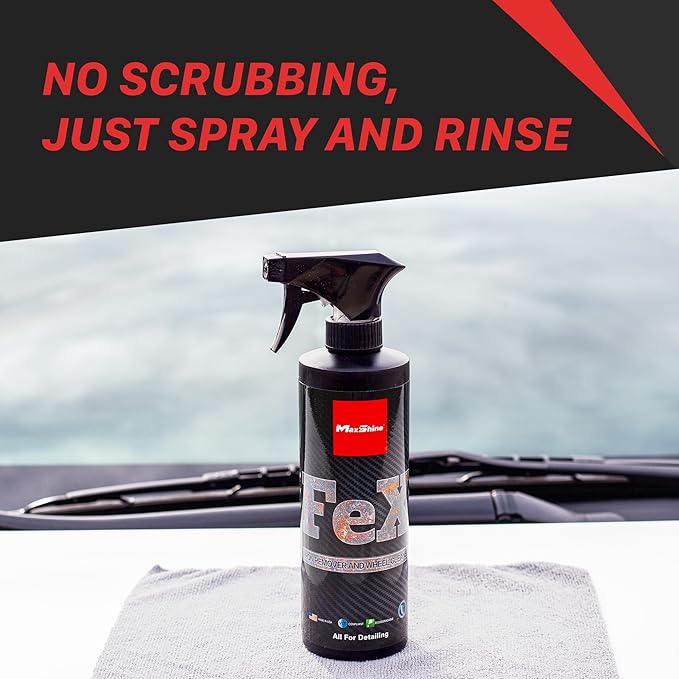 Maxshine FEX Iron Remover & Wheel Cleaner, 16oz, Unscented Liquid | Contaminant Removal, Safe for Paint, Wheels, Chrome | Visible Action for Automotive Detailing