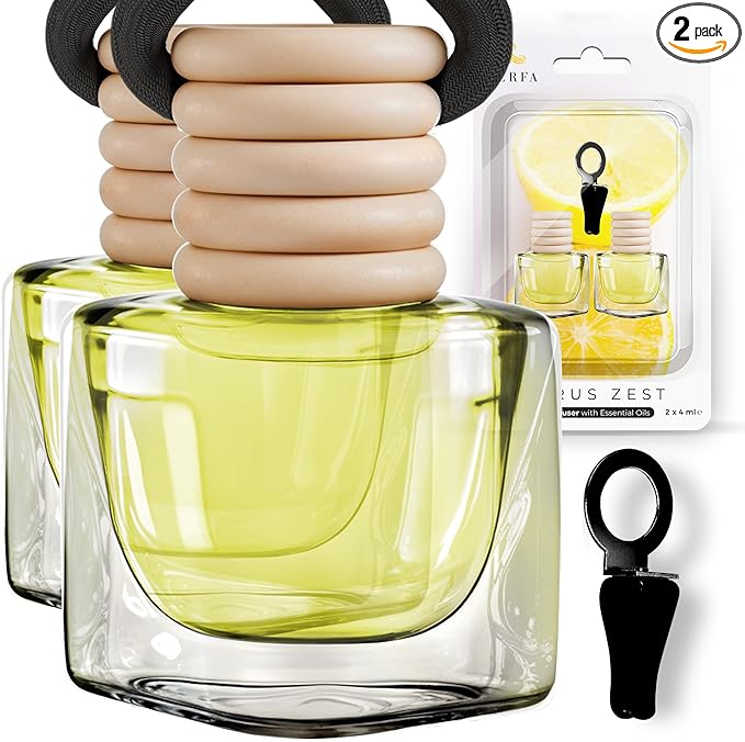 Citrus Lemon Car Air Freshener | Hanging Car Freshener with Vent Clip | Long Lasting Diffuser, Slow-Release Aroma Technology, Adjustable Scent Intensity | Premium Scented Interior Perfume by Perfa
