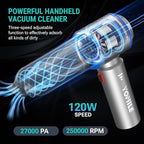 Yomile Mini Vacuum Cleaner, 2 in 1 27000PA Brushless Car Vacuum &250000RPM Air Duster 9000mAh Battery Air Blower Wireless Handheld Vacuum for Car,Office and Home (27Kpa)