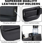 Car Leather Cup Holder Gap Bag, New Car Seat Gap Filler Organizer with Cup Holders, Console Organizer for Phone, Keys and Small Items, Universal Fit Essentials for SUV, Truck & Sedan (2pc)