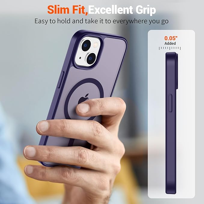 SUPFINE Magnetic for iPhone 15 Case (Compatible with MagSafe) (Military Grade Drop Protection) Slim Translucent Matte Shockproof with Anti-Fingerprint Phone Case, Dark Purple