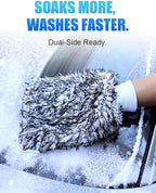 2Pack Premium Microfiber Car Wash Mitt, 10 x 8 Inches, Car Sponge Wrapped in Soft, Machine Washable (Blue & Black)
