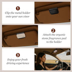 Car Air Freshener - Stone Air Freshener - Car Odor Eliminator for Visor Clip- Natural Scent Starter Kit, Vehicle Scent Diffuser for Cabin, Truck & SUV-Pack of 3 (Teak-Amber-Open Air)-CLIP INCLUDED