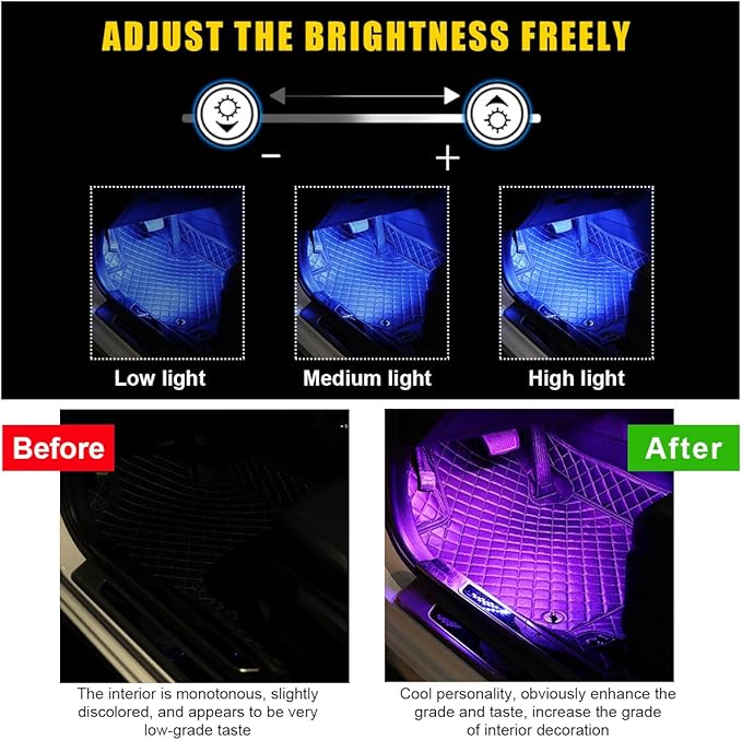 povtii Car Led Interior Lights, RBG 48 LED Multicolor Music Auto Interior Strip Light with Remote Control, Waterproof Lighting Lamp Kit Under Dash with Charger, Car Accessories (Cigarette Lighter)