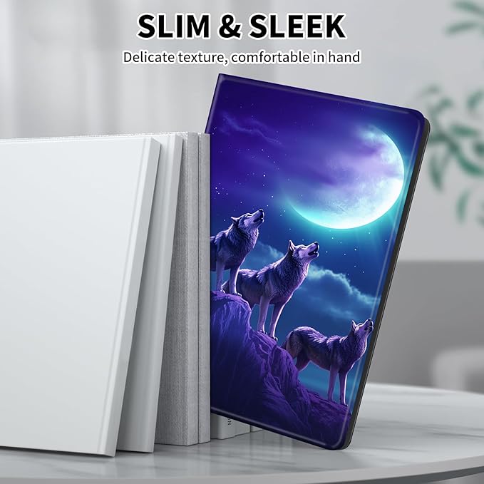 for Kindle Paperwhite Case,6" Kindle Paperwhite 4 10th Generation Case 2018 & Kindle Paperwhite Signature Edition,Leather Slim Adjustable Stand Cover Auto Wake/Sleep,Moon Blue Wolf