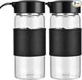 Small Glass Shaker Bottle, 2 Pack 16oz BPA Free Odorless Shaker Bottle with 304SS Mixing Ball and Removable Cleaning Brush for Fitness & Protein Shakes(Black-2Pack)