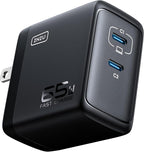 INIU 2 USB C Ports 65W GaN Charger - Compact Foldable PD PPS USB C Wall Charger for MacBook Pro/Air, Dell XPS 13, iPad Pro, Samsung Galaxy S23, Note 20/10+, iPhone 16/15/14, Steam Deck