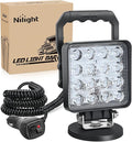 Nilight LED Light Bar 4Inch 48W Square Portable Flood Pod Cigarette Lighter Powered with Wiring Magnetic Base 16LEDs Fog Driving Work Roof Bumper Lights for Truck Tractor Golf Cart UTV