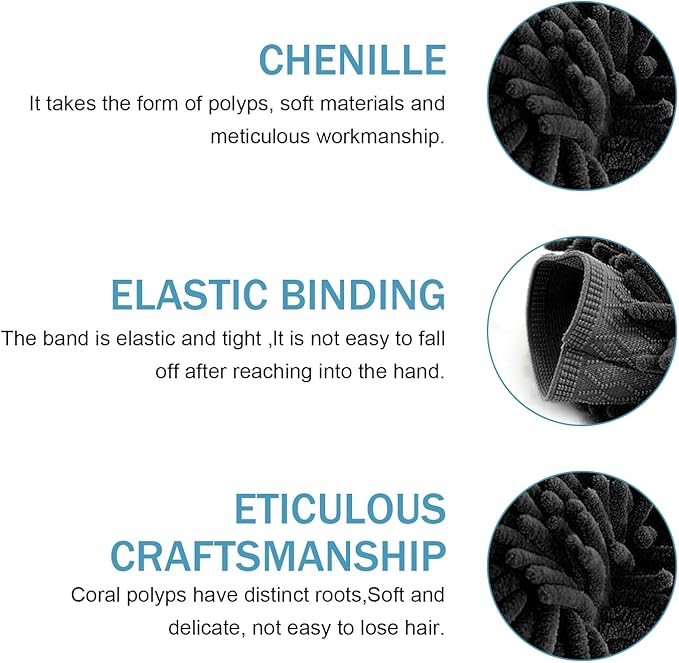 2 PCS Car Wash Mitt, Microfiber Chenille Double Sided Car Wash Gloves, Scratch-Free & Lint-Free Elastic Cuff Cleaning Gloves Kits, Clean Accessories for Cars Trucks and Household (Black)
