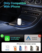 Wireless CarPlay Adapter for Apple iPhone, Convert Wired CarPlay to Wireless, Mini Size with USB-A to USB-C Adapter, Stable Control & No Delay Latency, White