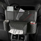 zipelo Car Handbag Holder Between Seats, PU Leather Multi-Pocket Large Capacity Purse Holder, Auto Net Bag Barrier of Backseat Pet Kids, Car Seat Organizers and Storage for Cargo Tissue Cup (Black)
