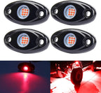 Red LED Rock Lights, 4 Pods Neon 12V Waterproof Underglow Underbody Kit Crawler Crawling Dome Exterior Wheel Lights for ATV RZR UTV SUV Off-Road Auto Boat Motorcycle Glow Trail Rig Fender Lamp