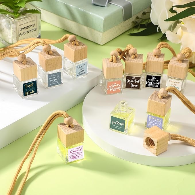 Havawish 10 Pcs Appreciation Gift Bulk for Teachers Empty Glass Essential Oil Diffuser Car Air Freshener Diffuser for Employee Staff Teachers Hanging Ornament Inspirational Team Thank You Gift