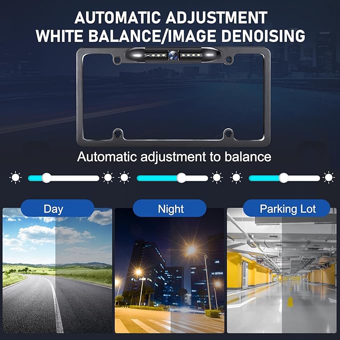 GLK Backup Camera, AHD 1080P License Plate Camera, Night Vision Rear View Reverse Camera with 7 LEDs, Wide Angle IP69K Waterproof Rear Camera for 12-24V Car Vehicle SUV RV