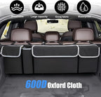 Car Trunk Organizer and Storage, Backseat Hanging Trunk Organizers and Storage, Waterproof Collapsible Cargo Large Bag with 4 Pockets, Car Interior Accessories for SUV, Truck (Black)