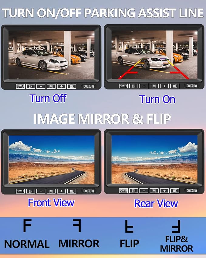 FHD 1080P 2 Digital RV Wireless Backup Camera System for RV Trailer Truck Bus Motorhomes 5th Wheels 4CH 7'' Monitor Highway Monitoring System IP69K Waterproof Super Night Vision Strong Signal