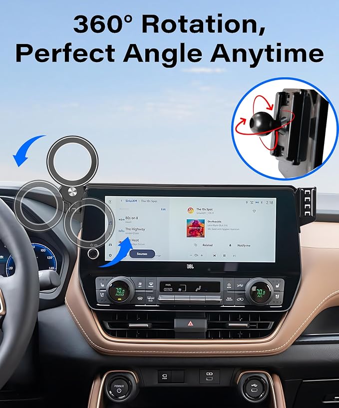 Magnetic Car Phone Holder for Toyota Grand Highlander/Grand Highlander Hybrid 2024 2025 2026 Accessories Apply to 12.3 Inch Screen Fixed Clip MagSafe Passenger Cell Phone Mount