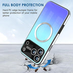 Guppy Compatible with iPhone 17 Pro Max Magnetic Case, with Full Camera Lens Protector [Compatible with MagSafe] Scratch Resistant Gradient Glass Back Cover Phone Case-Blue