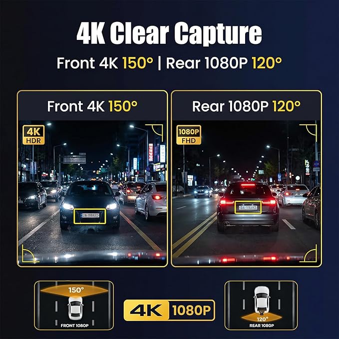 SIXTOP 4K Dash Cam Front and Rear, WiFi 4K+1080P Dual Dash Camera for Cars, 64G Card, GPS, 3” IPS Screen BSD/ADAS/LCA Night Vision G-Sensor Loop Recording 24H Parking Monitor App Control Wide Angle