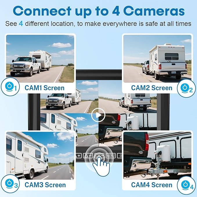 7-Inch Wireless Backup Camera for RV Trailer - HD 1080P Monitor, Night Vision, IP69 Waterproof, Easy Installation Compatible with Furrion, Split Screen 4 Channels Y31