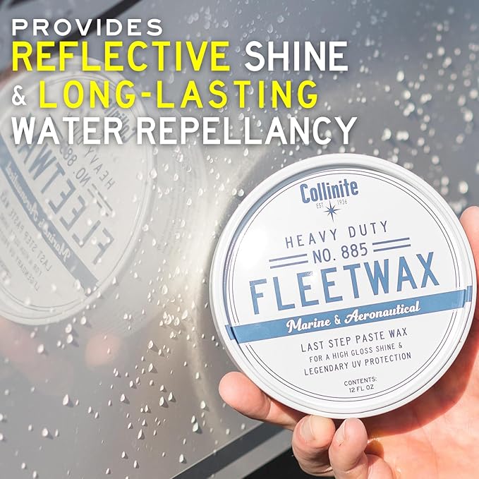 Collinite 885 Fleetwax-Marine & RV Heavy Duty Carnauba+Polymer Wax Sealant-Ultra Durable, Long-Lasting Fiberglass Protection. Provides High Gloss Shine + UV Protection + Prevents Oxidation (12 fl oz)