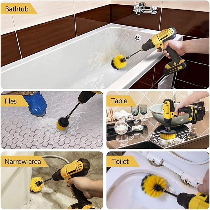 Drill Brush Attachment Set Power Scrubber Wash Cleaning Brushes Tool Kit With Extension For Clean Car Wheel Tire Glass Windows(2inch)