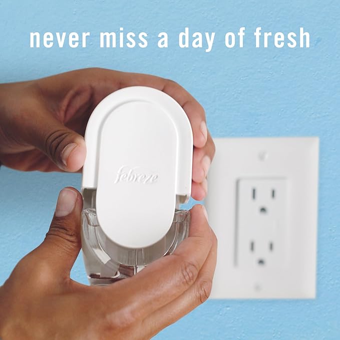 Febreze Plug In Air Freshener, Odor-Fighting Scented Oil Refill, Air Fresheners for Home and Bathroom and Kitchen, Long Lasting for Strong Odors, Moutain/Ocean/Amber Mix, 0.87oz Refills, 3 Count