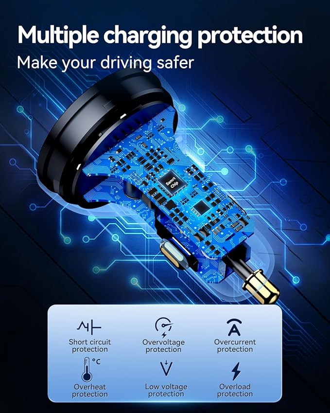 70W USB C Car Charger, Rocoren 4-Port PD Super Fast Charging Type C Car Charger for Multiple Devices, Cigarette Lighter Adapter, USBC Phone Adapter for iPhone 17/17 Air/16/15 Pro Max,Samsung S25,Piexl