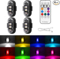 4PCS Wireless LED Strobe Lights with Remote Control, 8 Colors USB Charing Waterproof Anti-Collision Led Emergency Warning Lights for Car Motorcycle Drone Aircraft Bike