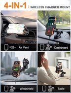 MOKPR Wireless Car Charger, Auto Clamping Car Charger Dash Windshield Air Vent Phone Holder Compatible with iPhone 17 16 15 14/13/13 Pro/12 pro/12/11/X/8, Samsung S24/S23/S22