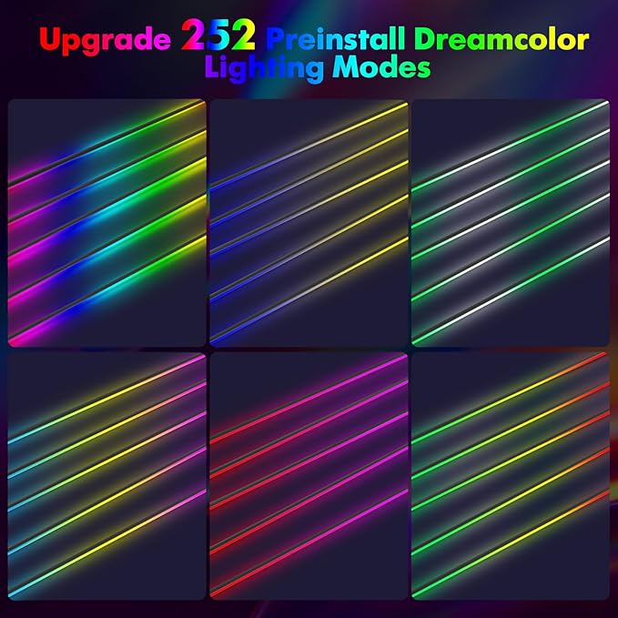 Dreamcolor Acrylic Car Ambient Lighting Kit 14 in 1 LED Interior Car Strip Lights APP Control Zoned Control System 252 Color Modes DIY Neon Wireless Sound Activated RGB Neon Light Kits New Version