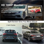 Dual Backup Camera 7" Split Monitor with 32G SD Card Kit, AHD 2 Channels Split Screen with 32G Recording, Reversing Camera IP69 Waterproof Front & Rear View Camera for Truck Trailer Semi-Trailer Box