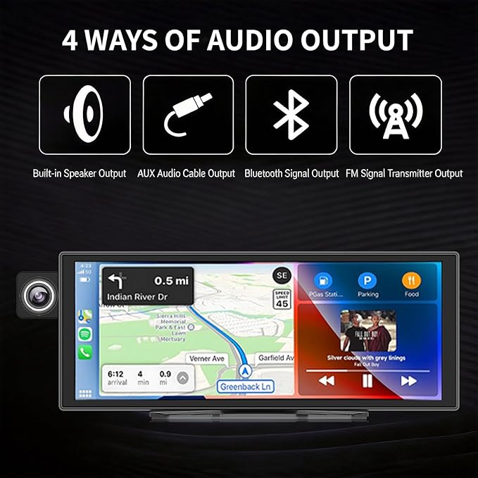 11 Inch Wireless Apple CarPlay & Android Auto Screen for Car,with 4K Dash Cam,Ultra-Light Touchscreen, IP68 1080P Backup Camera, GPS Navigation, Voice Control, Mirror Link(No Card)