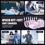 Essri Type C Charger Fast Charging for Samsung Galaxy S25/S24/S23/S22/Note 20,4Pack 25W Super USB C Fast Charger Block with (6ft+10ft) x2 Cables for iPhone 15/16 Pro Max/Plus, Android Phones-Pink