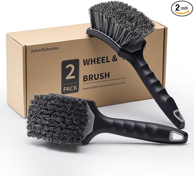 Car Wheel & Tire Brush Set, 2Pack Tire Brush and Wheel Rim Brush, Soft & Stiff Bristle Wheel Cleaner Brushes, Scratch-Free Car Wheel Brush Kit for Cleaning Wheels, Tires, Cars, Trucks