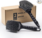 Car Wheel & Tire Brush Set, 2Pack Tire Brush and Wheel Rim Brush, Soft & Stiff Bristle Wheel Cleaner Brushes, Scratch-Free Car Wheel Brush Kit for Cleaning Wheels, Tires, Cars, Trucks