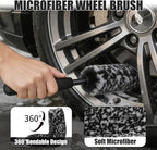 10PCS Wheel Cleaning Brush Kit,Wheel Cleaner Brush, Microfiber Cleaning Cloth,Soft Bristle Rim Brush,Tire Polishing Application Pad,Drying Towel.Tire Cleaning Brush Kit for Trucks, Cars, RVs