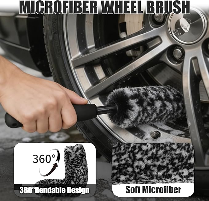 10PCS Wheel Cleaning Brush Kit,Wheel Cleaner Brush, Microfiber Cleaning Cloth,Soft Bristle Rim Brush,Tire Polishing Application Pad,Drying Towel.Tire Cleaning Brush Kit for Trucks, Cars, RVs