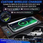Wireless Car Charger for BMW X5 2014-2018 BMW X6 2015-2019, OEM Custom Fit with 27W USB-A & Type-C Wireless Fast Phone Charging Pad for BMW X5 (F15)/X6 (F16) 2014-2019 Interior Accessories